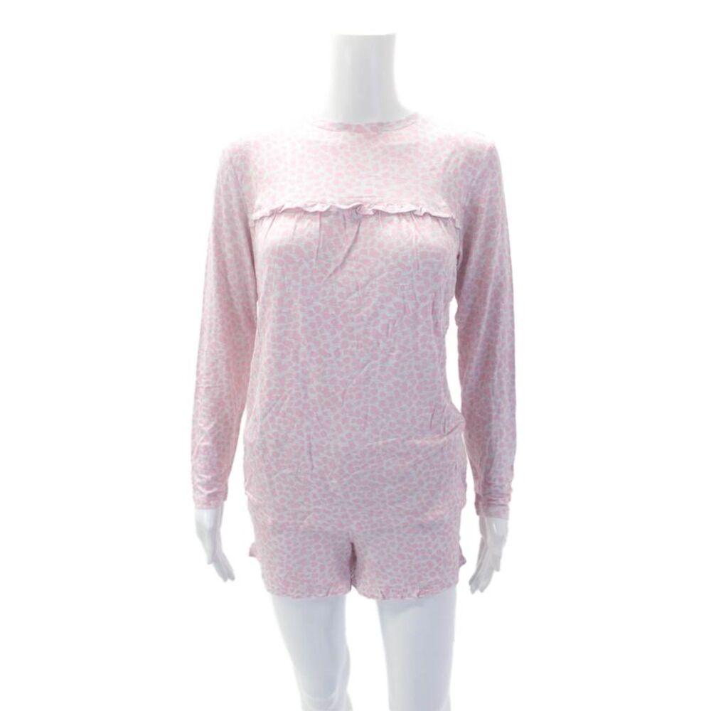Emerson Road Womens Ruffled Long Sleeve Top & Shorts PJ Set Little Giraffe White